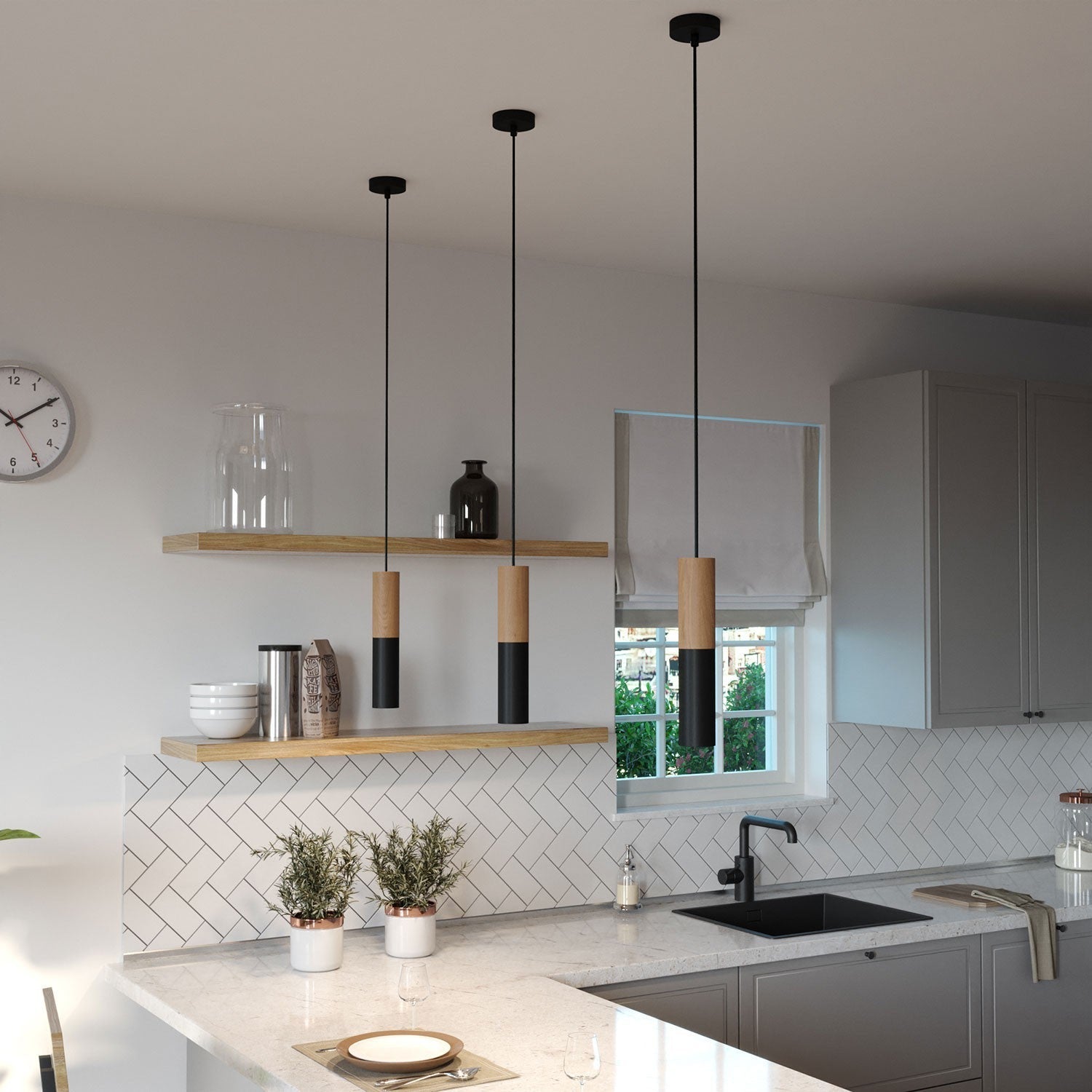 Creative Cables Tube Pendant Black/Wood